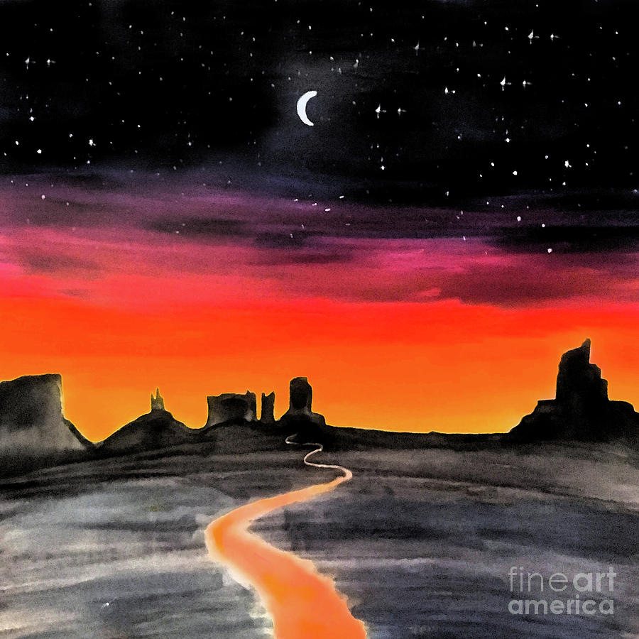 dusk in Monument Valley Painting by Shelley Myers