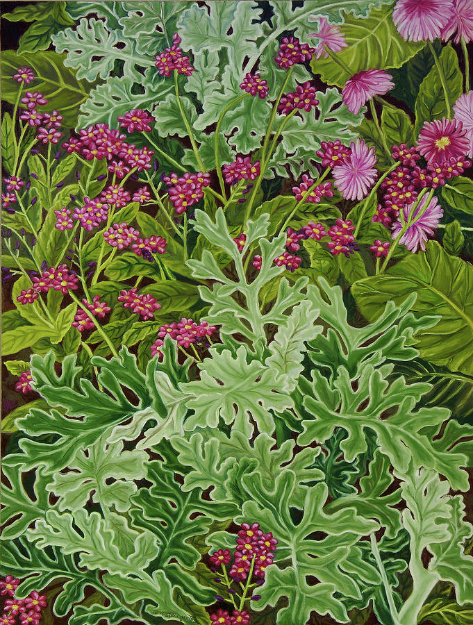 Flower Painting - Dusty Miller With Pinks by Andrea Strongwater