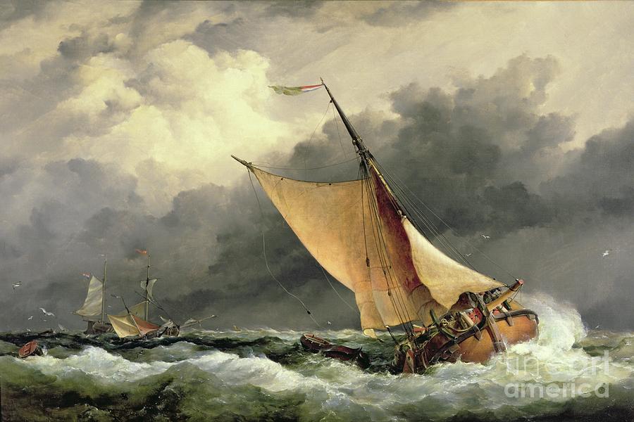 Dutch Cargo Boats In Rough Sea Painting by Edward William Cooke - Fine ...