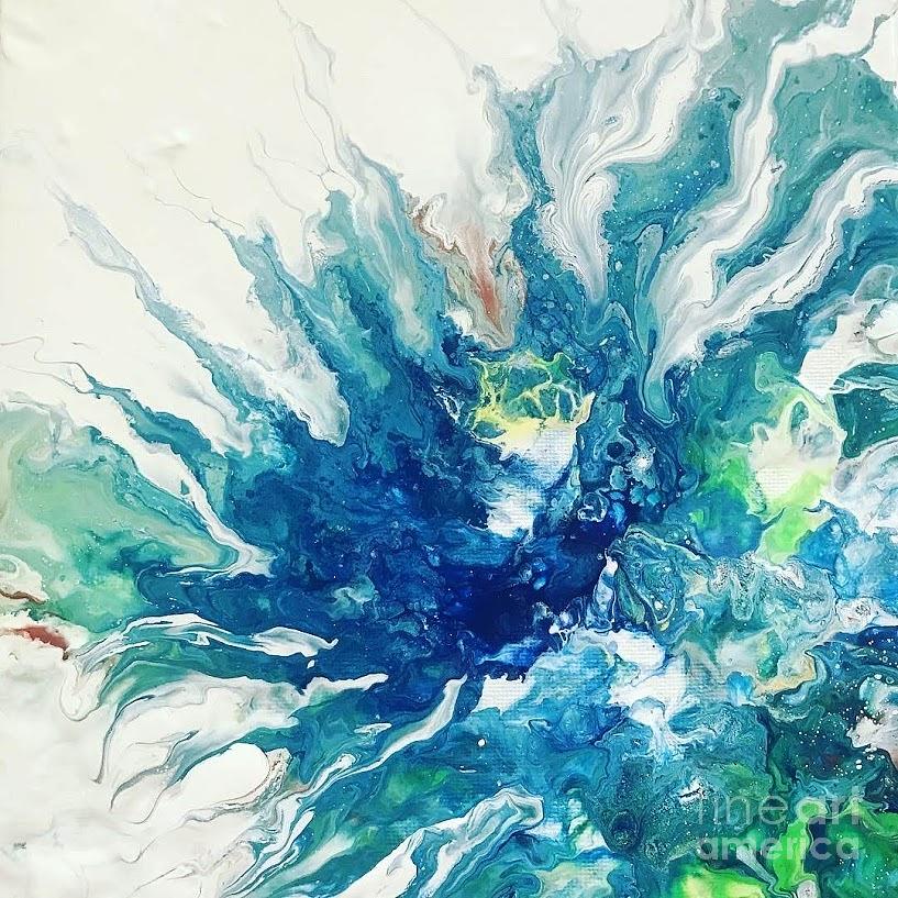 Dutch Pour Iris blue Painting by Linda Gustafson-Newlin