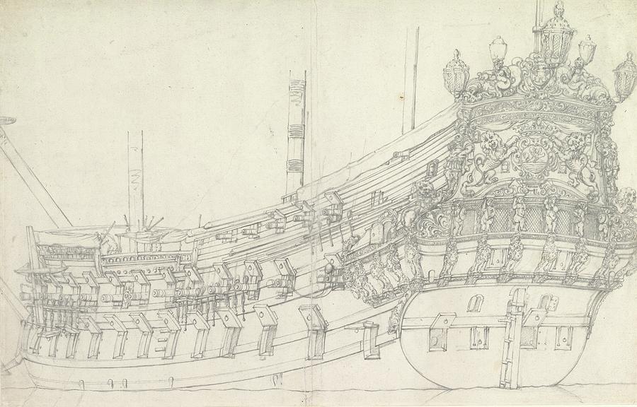 Ship Drawing - Dutch Ship; The Tholen by Willem Van De Velde The Elder
