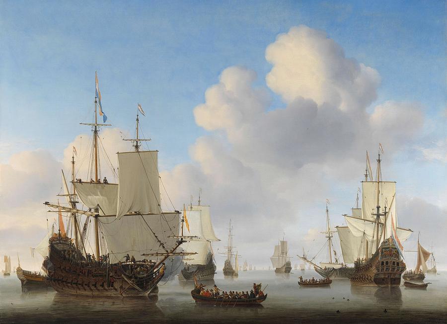 Dutch Ships in a Calm. Dutch Ships in a Calm Sea. Painting by Willem van de Velde -II-