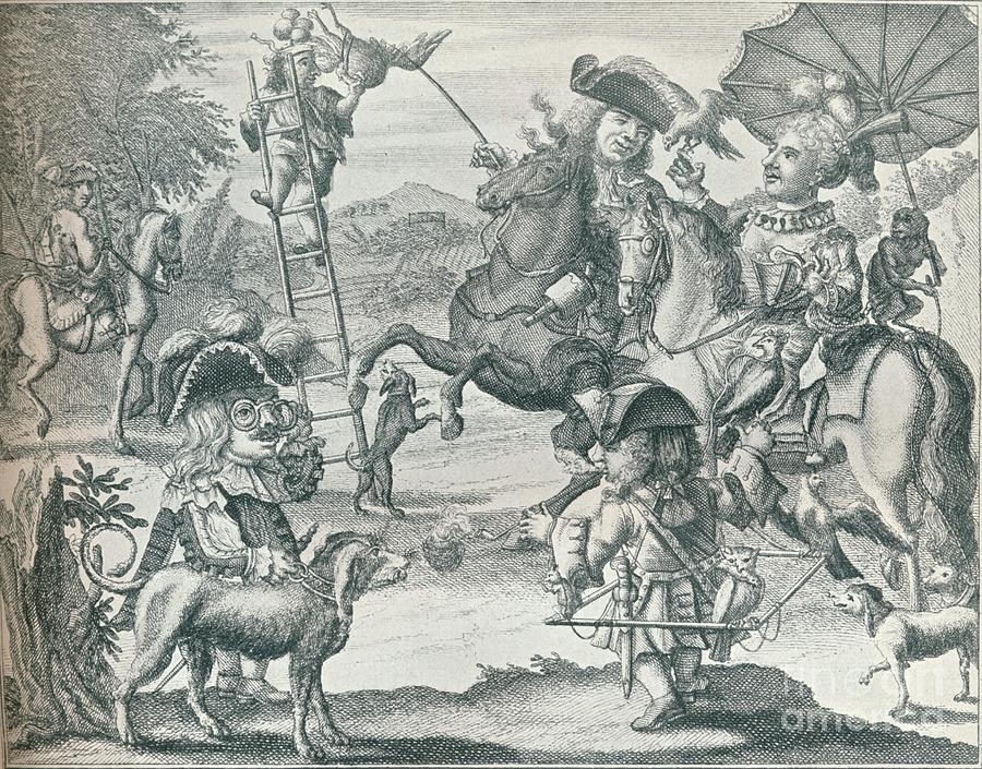 Dutch Skit On Falconry, C1716, 1916 Drawing by Print Collector Dutch Skit On Falconry, C1716, 1916 Drawing by Print Collector