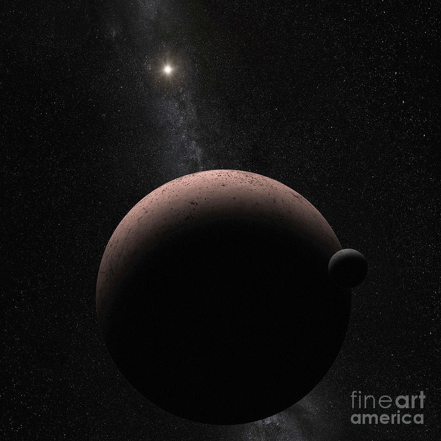 Makemake Photograph - Dwarf Planet Makemake With Orbiting Moon by Nasa/goddard/katrina Jackson/science Photo Library