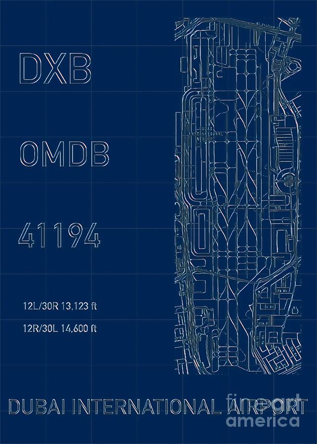 DXB Dubai Airport Blueprint Digital Art by HELGE Art Gallery