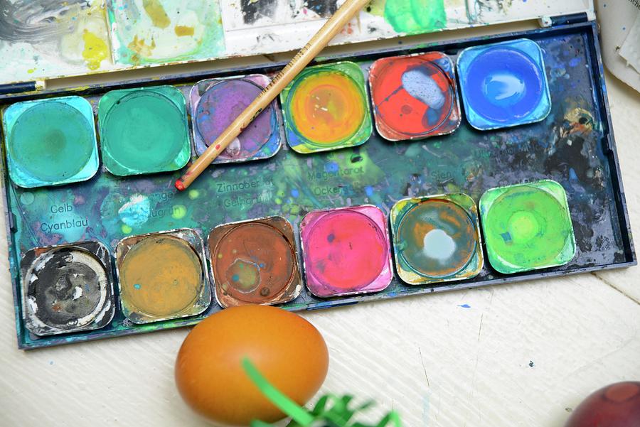 Dyed Easter Egg And Paintbox Photograph by Revier 51