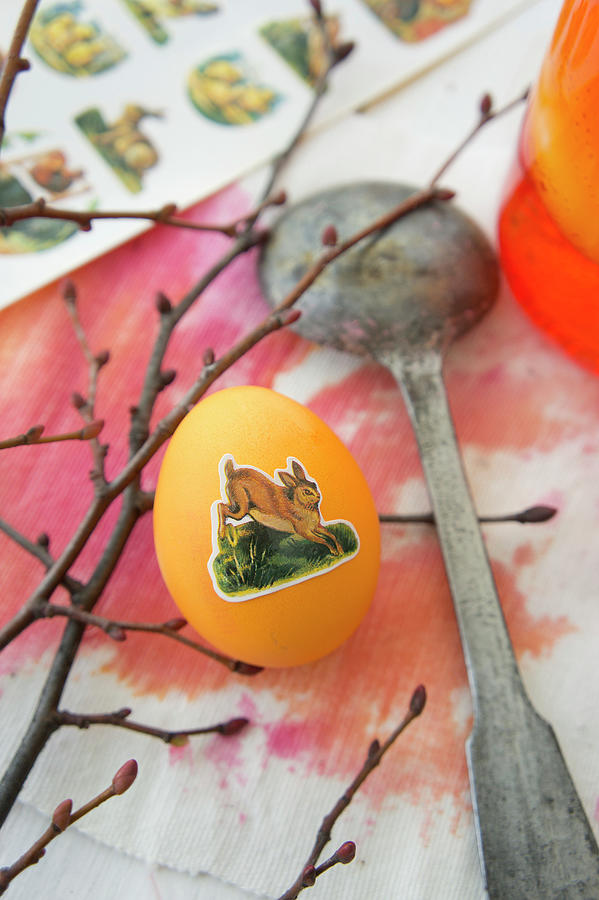 Dyed Easter Egg With Bunny Sticker Photograph by Martina Schindler