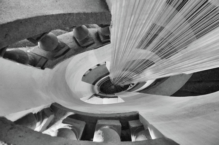 Dynamic Interior Spiral Stairwell of a 1572AD Cardinals Palace Rome Italy Black and White Photograph by Shawn OBrien