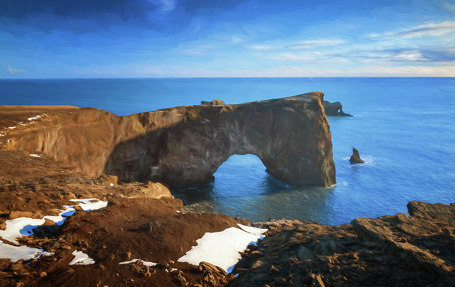Dyrholaey Rock Arch Iceland Painterly Photograph by Joan Carroll