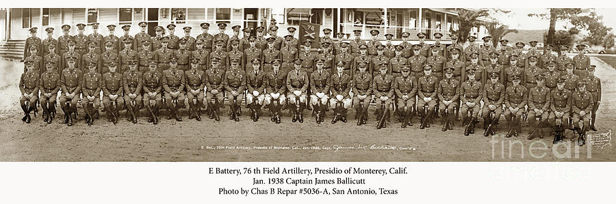 Artillery Photograph - E Battery 76th Field Artillery, Presidio of Monterey Jan. 1938 by Monterey County Historical Society
