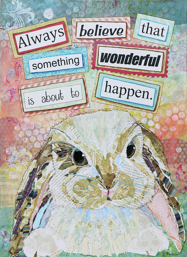 Typography Mixed Media - E Bunny by Let Your Art Soar