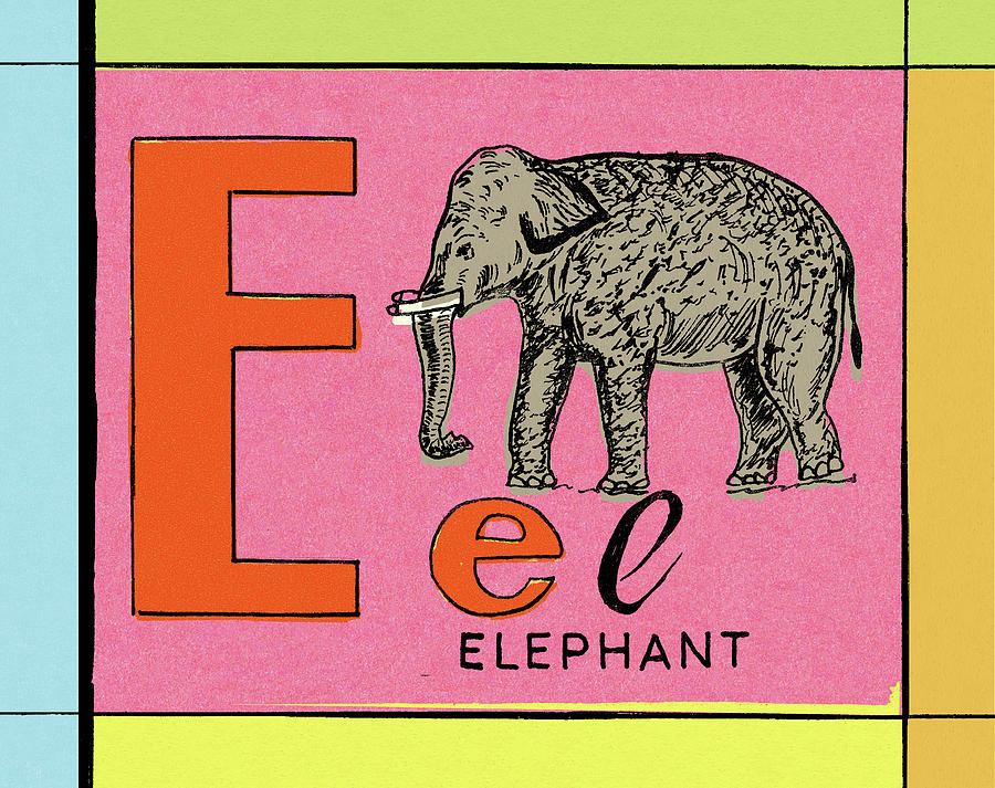Vintage Drawing - E is for Elephant by CSA Images