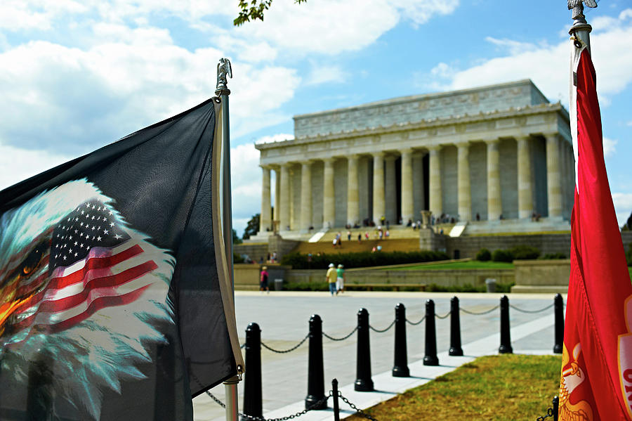 Eagle Digital Art - Eagle Flag And Lincoln Memorial, Washington Dc, Usa by Jpm