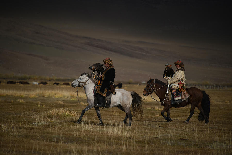 Eagle Hunters Riding Back Home Photograph by Myriam Leplat