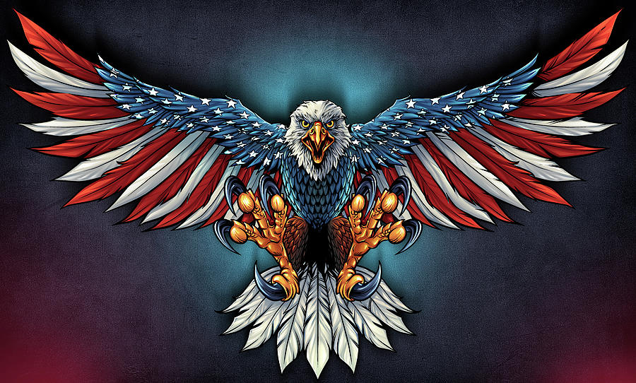 Animal Digital Art - Eagle With Us Flag Wings Spread by Flyland Designs