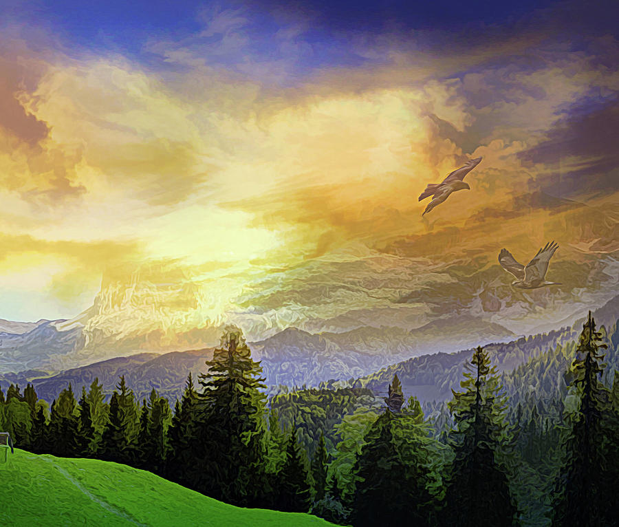 Eagles Digital Art - Eagles Watch Over The Valley by Jasmina Seidl Eagles Digital Art - Eagles Watch Over The Valley by Jasmina Seidl