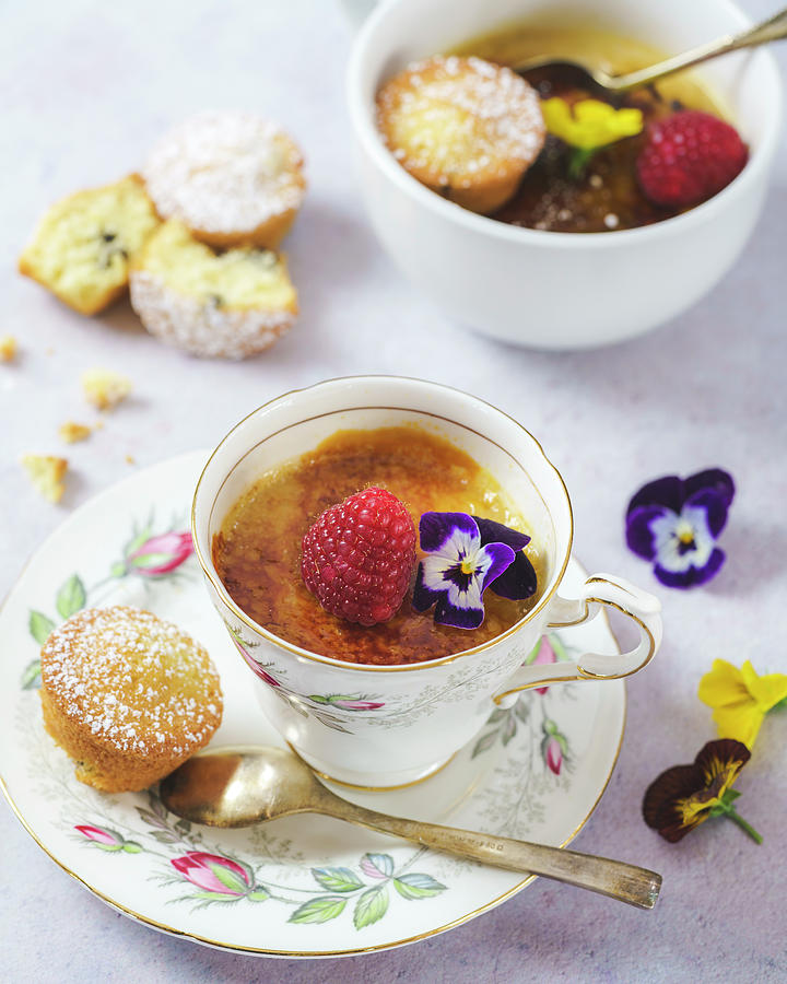 Earl Grey Creme Brulee Tea Cups With Mini Sponge Cakes Photograph by Seb Coman Photography