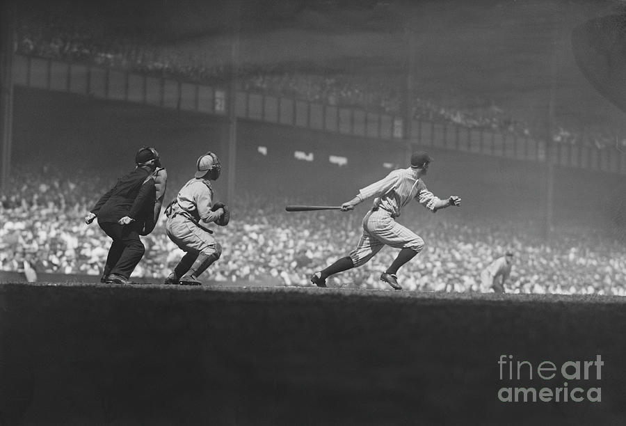 Earle Combs Singling At Yankee Stadium Photograph by Bettmann