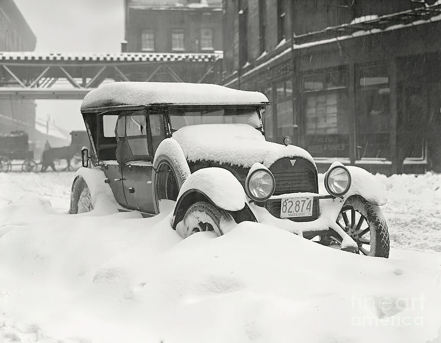 Early 1920s Touring Car Covered In Snow City Street Photograph by Retrographs