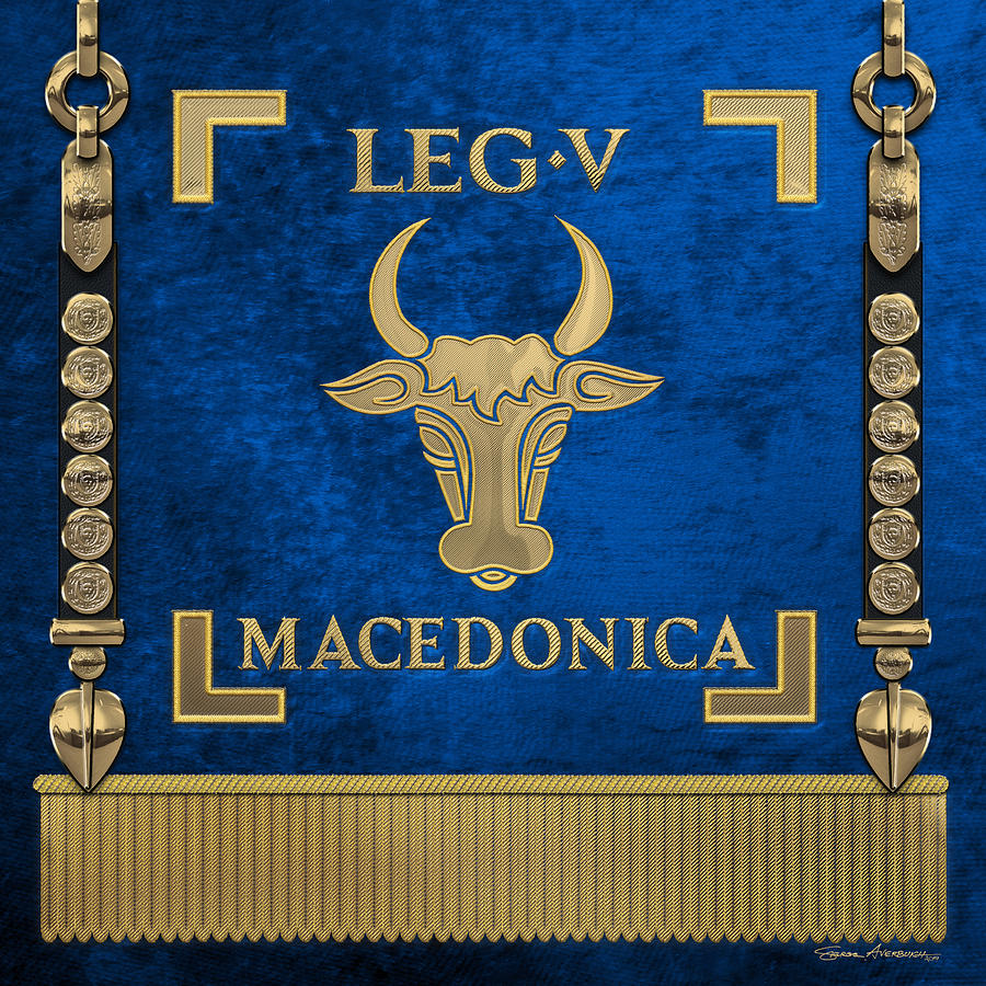 Early Bull over Blue Standard of the Fifth Macedonian Legion - Vexilloid of Legio V Macedonica Digital Art by Serge Averbukh