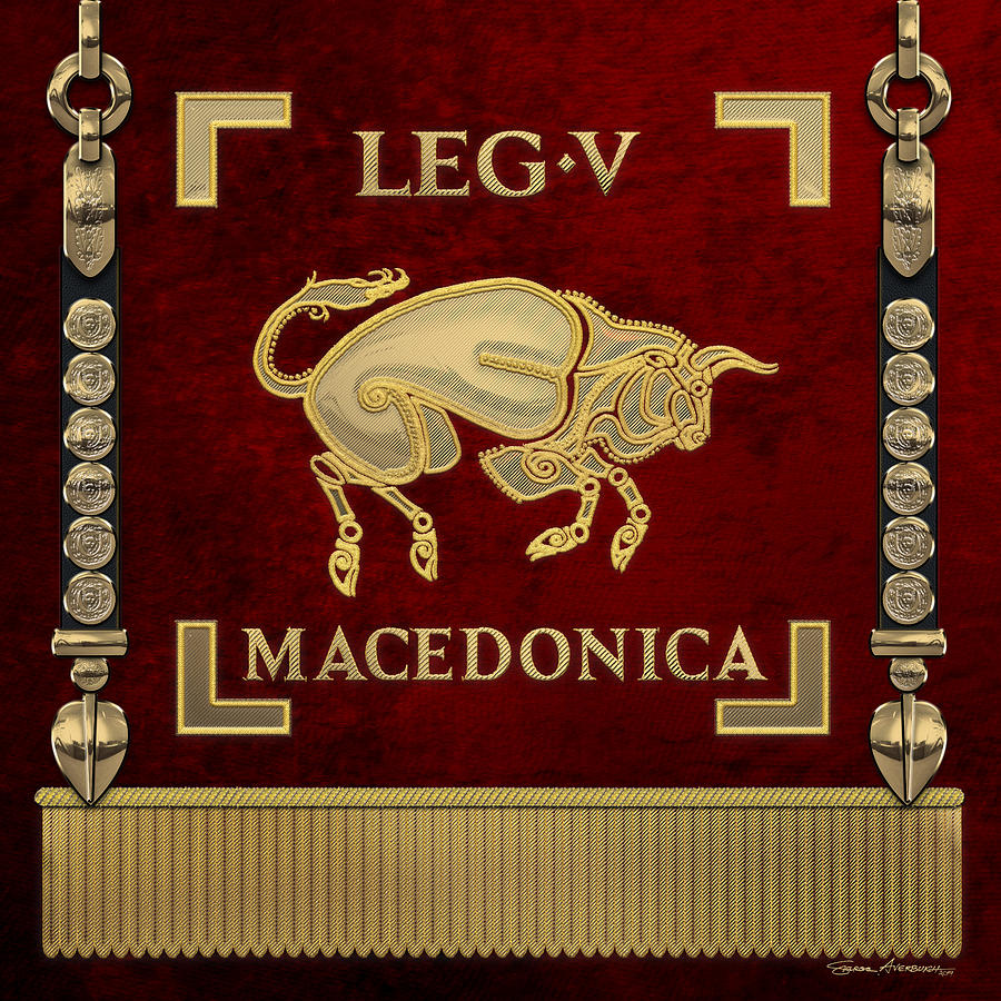 Early Bull over Red Standard of the Fifth Macedonian Legion - Vexilloid of Legio V Macedonica Digital Art by Serge Averbukh