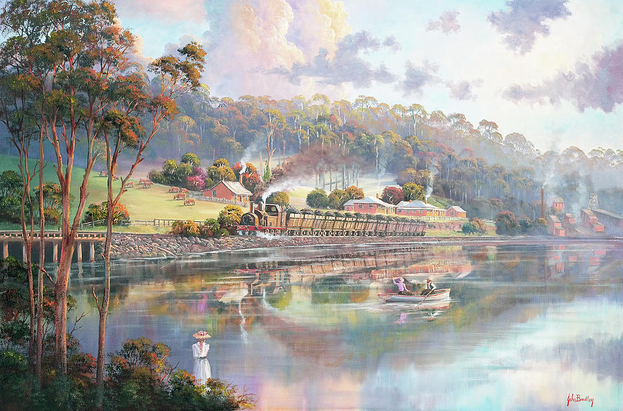 Train Painting - Early Days - Glenrock Lagoon by John Bradley