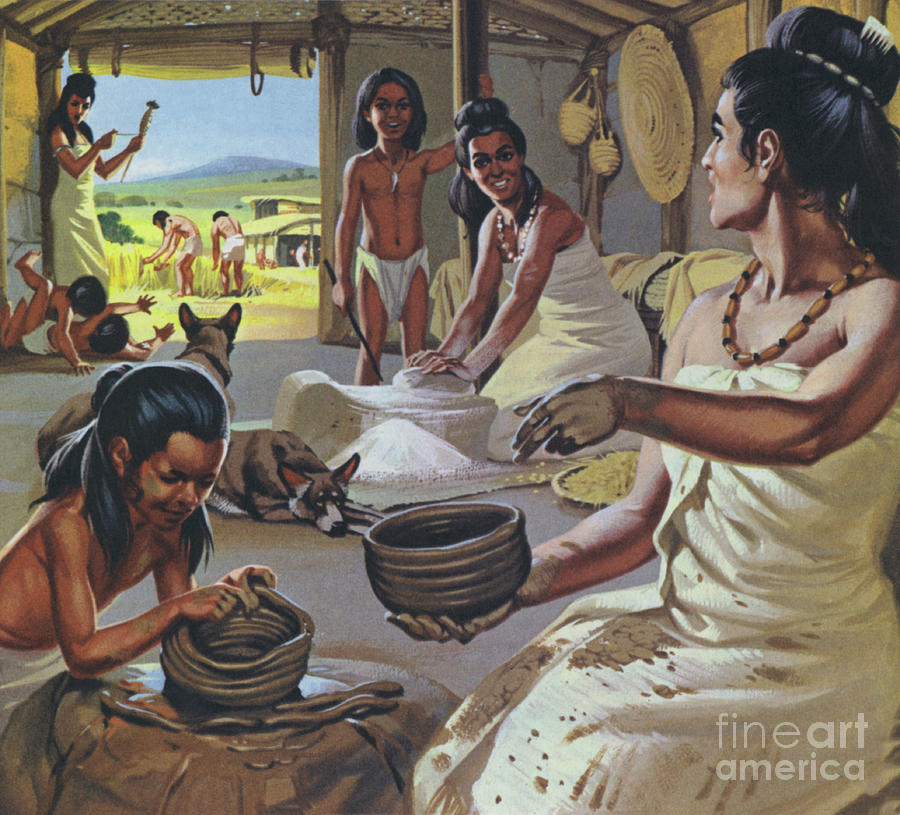 Prehistoric Painting - Early farmers at home by Angus McBride