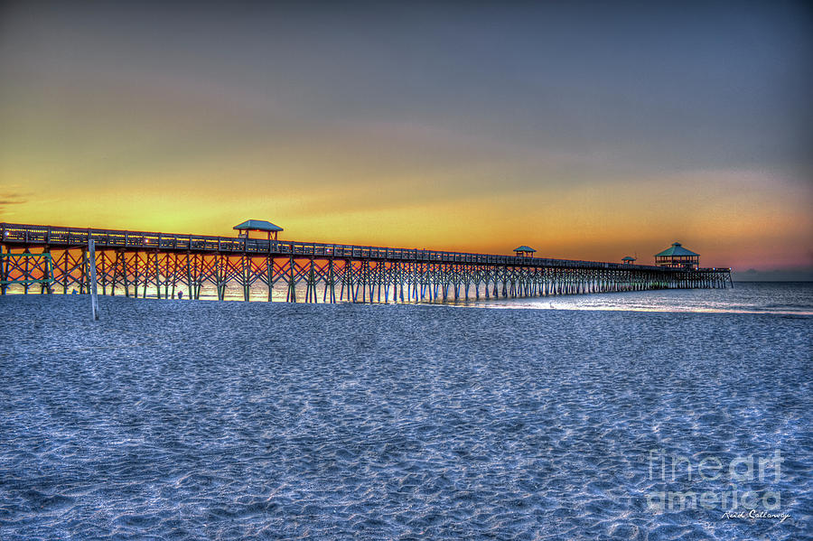 Early Light Folly Beach South Carolina Pier Sunrise Art Photograph by Reid Callaway