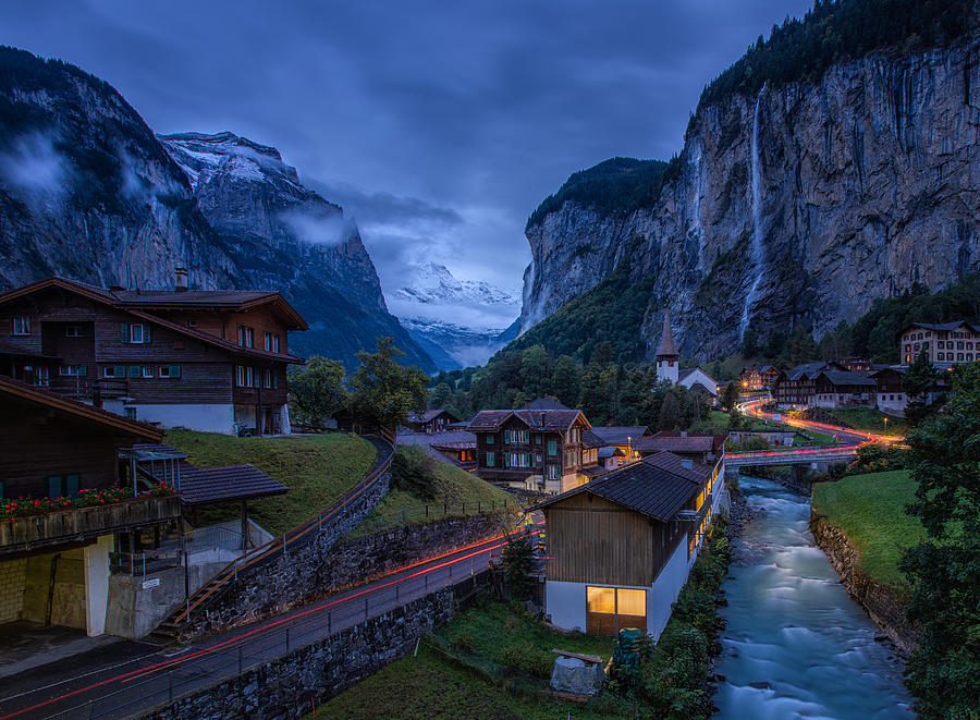 Waterfall Photograph - Early Morning At Lauterbrunnen by April Xie