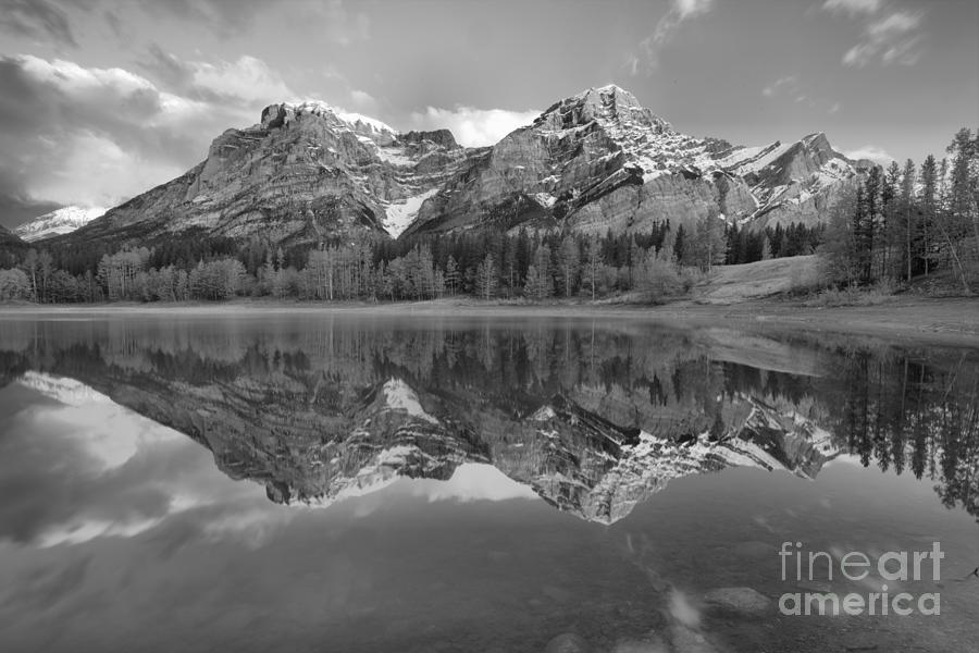 Early Morning Kananaskis Reflections Black And White Photograph by Adam Jewell