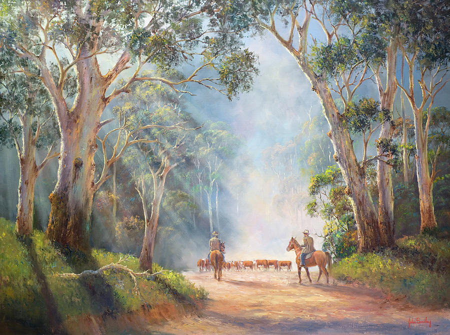 Horse Painting - Early Morning Muster by John Bradley