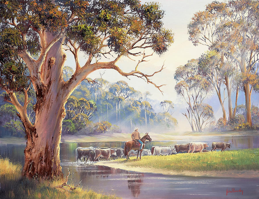 Cow Painting - Early Morning - Vacy by John Bradley
