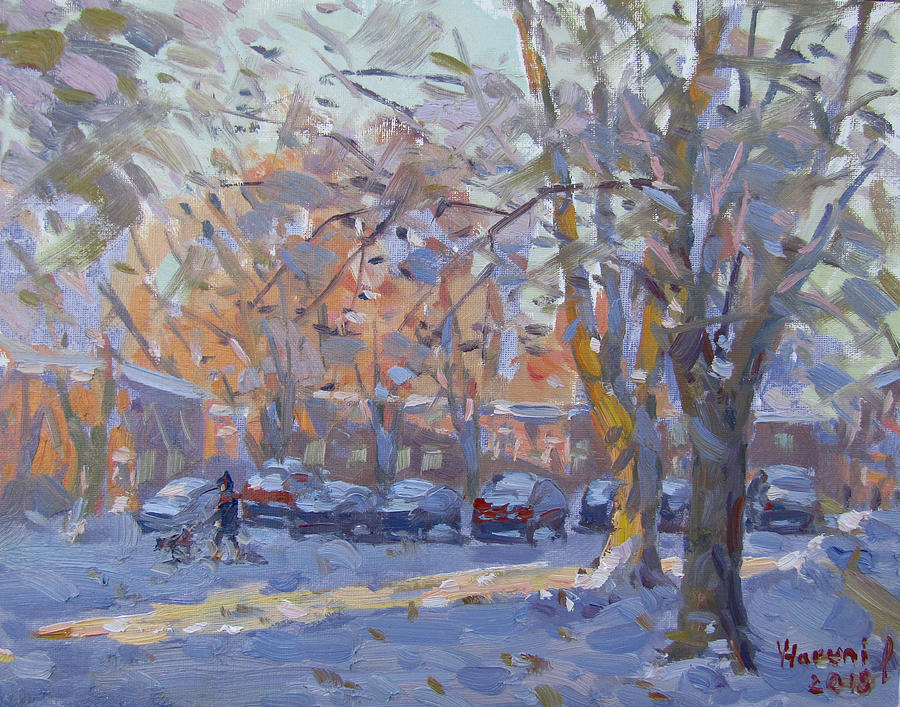 Early Morning Winter Scene Painting by Ylli Haruni