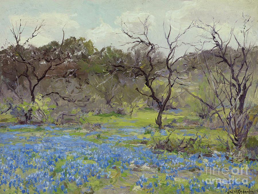 Early Spring Bluebonnets and Mesquite, 1919 Painting by Julian Onderdonk