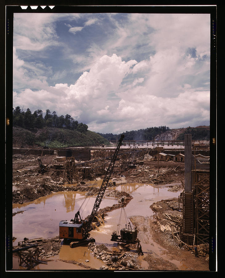 Early stages of construction of the Dam Painting by Palmer, Alfred T