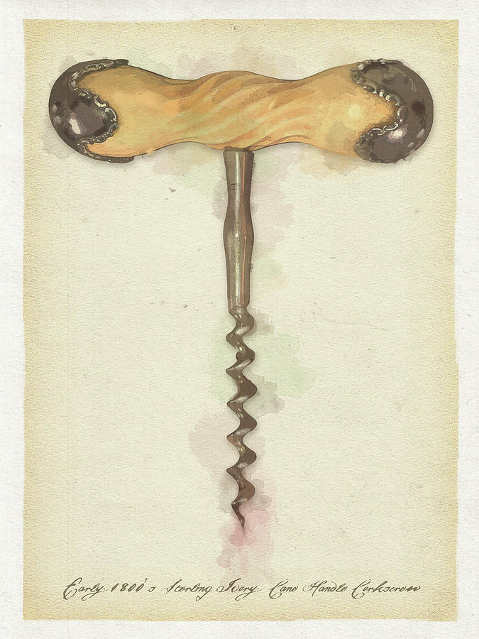 Vintage Digital Art - Early1800 Cane Handle Corkscrew by Ali Chris