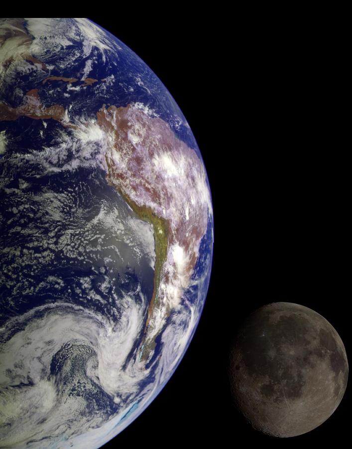 Earth Photograph - Earth and Moon by Photographer