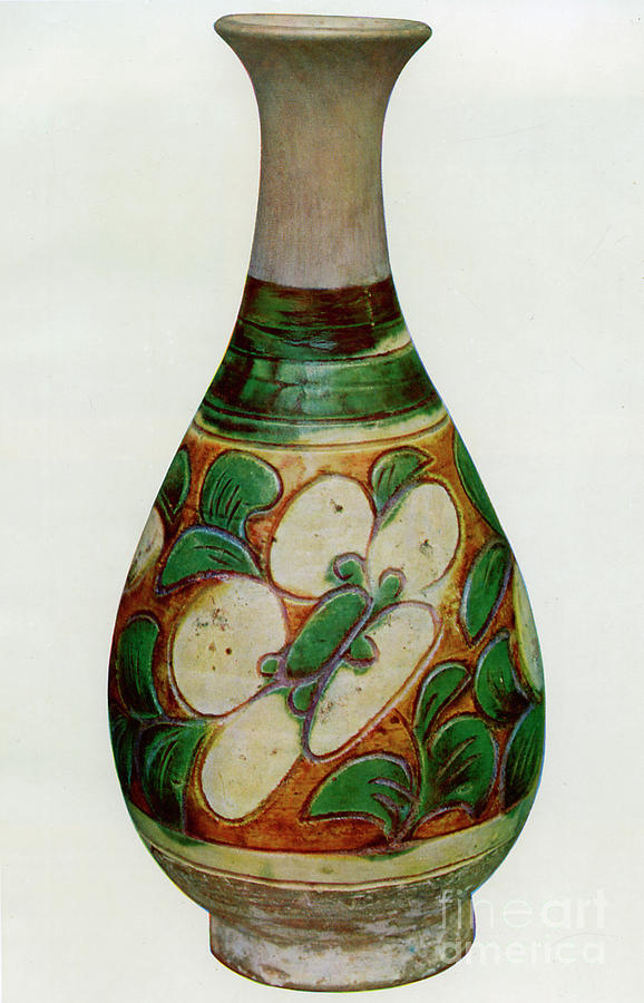 Earthenware Vase, Chinese, Tang Drawing by Print Collector
