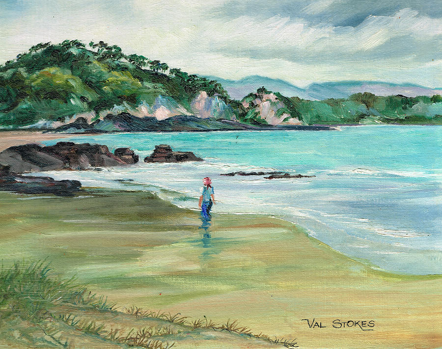 Sandy Beach Painting - East Coast beach--Northland NZ by Val Stokes