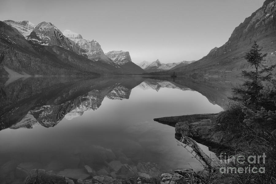 East Glacier St. Mary Spring Sunrise Black And White Photograph by Adam Jewell