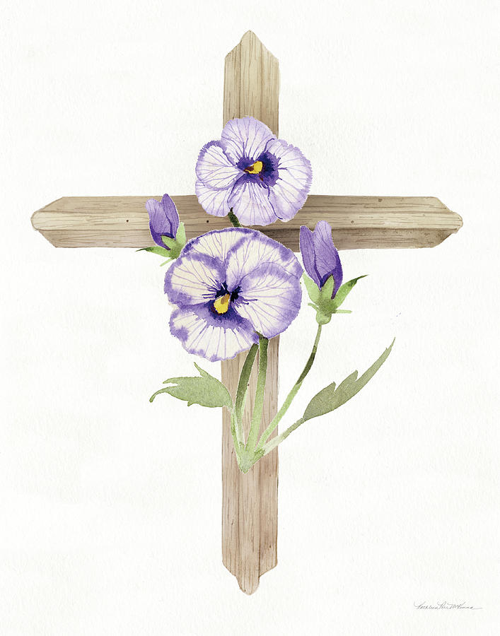 Easter Painting - Easter Blessing Cross II Pansies by Kathleen Parr Mckenna
