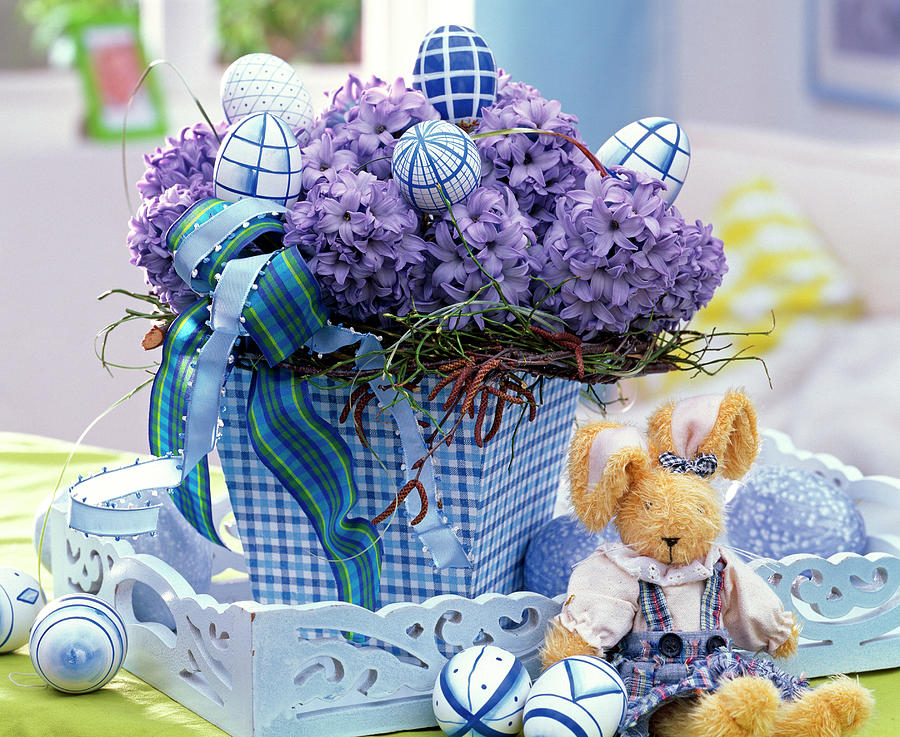 Easter Bouquet Of Hyacinthus In Checkered Square Vase Photograph by Friedrich Strauss