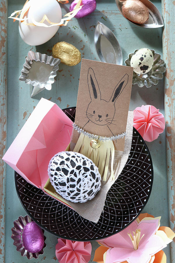 Easter Bunny In Fringed Dress On Greetings Card And Decorations Photograph by Regina Hippel