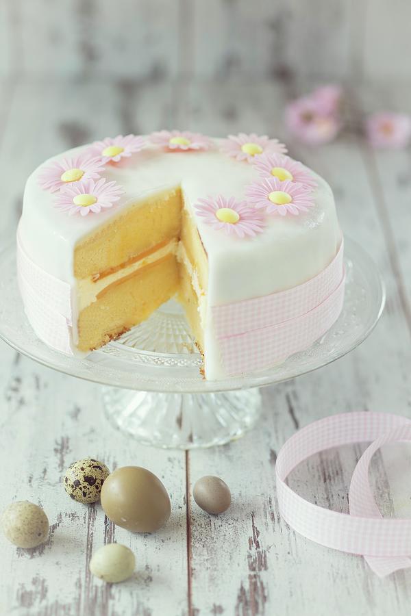 Easter Cake With Pink Fondant Flowers Photograph by Jan Wischnewski