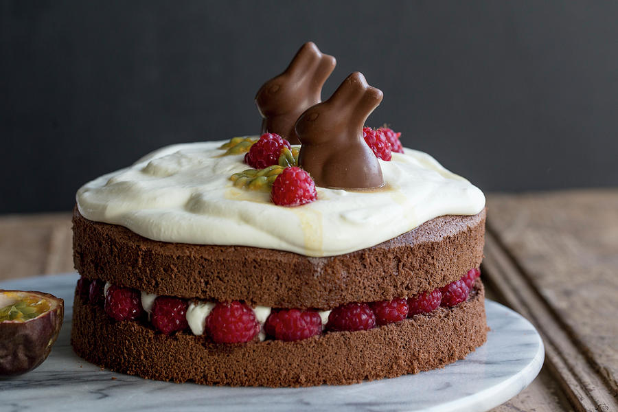 Easter Cake With Raspberries, Sour Cream And Passion Fruit Photograph by Nicole Godt