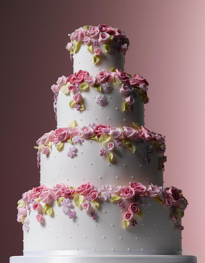 Easter Celebrations, Tiered White Wedding Cake With Tumbling Sugared Flowers Photograph by Jonathan Pollock