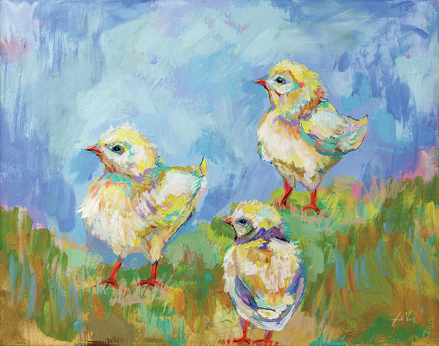Animal Painting - Easter Chicks Trio by Jeanette Vertentes