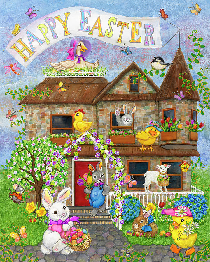 Easter Cottage Painting by Kathy Kehoe Bambeck