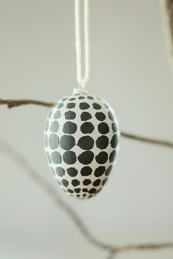 Easter Egg Painted With Black Polka Dots Photograph by Jan Wischnewski