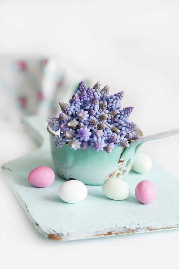 Easter Eggs And Grape Hyacinths Photograph by Syl Loves
